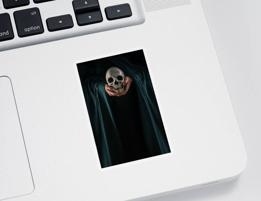 Hands Sticker featuring the photograph Hands Holding Skull #1 by Carlos Caetano