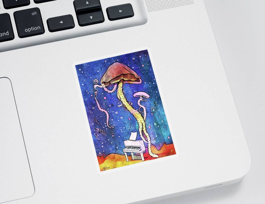 Illustration Sticker featuring the digital art Happy Little Piano #1 by Ally White