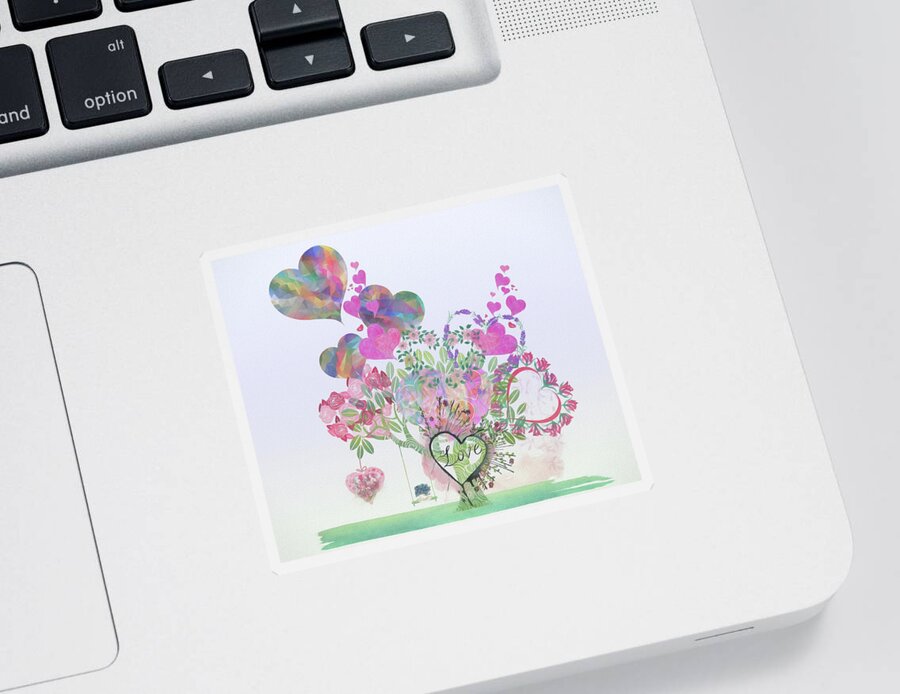 Heart Sticker featuring the digital art Heart Love Tree in Watercolors #1 by Debra and Dave Vanderlaan