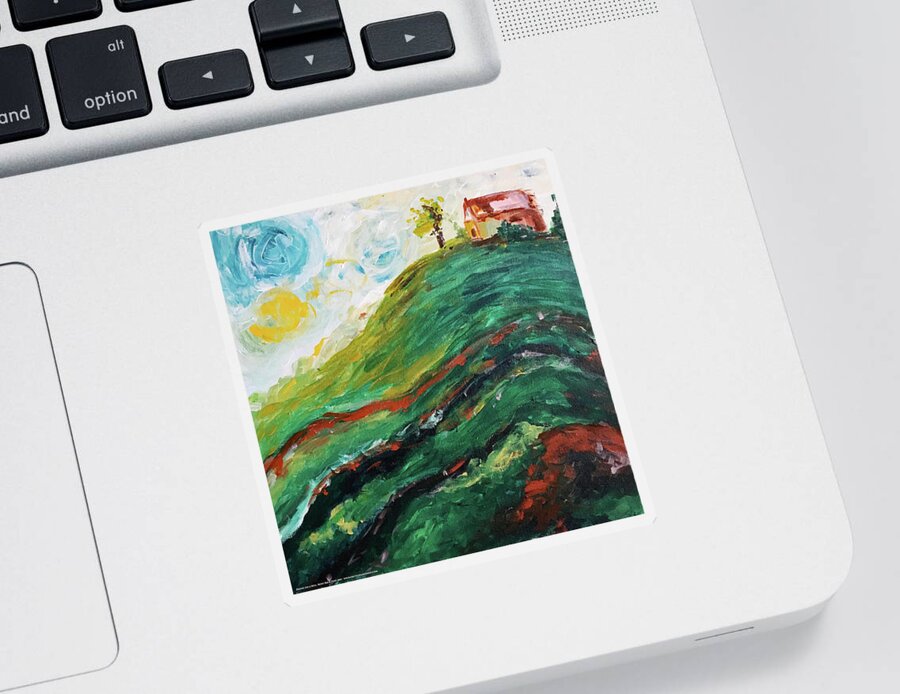 Landscape Sticker featuring the painting House on a Hill by Roxy Rich