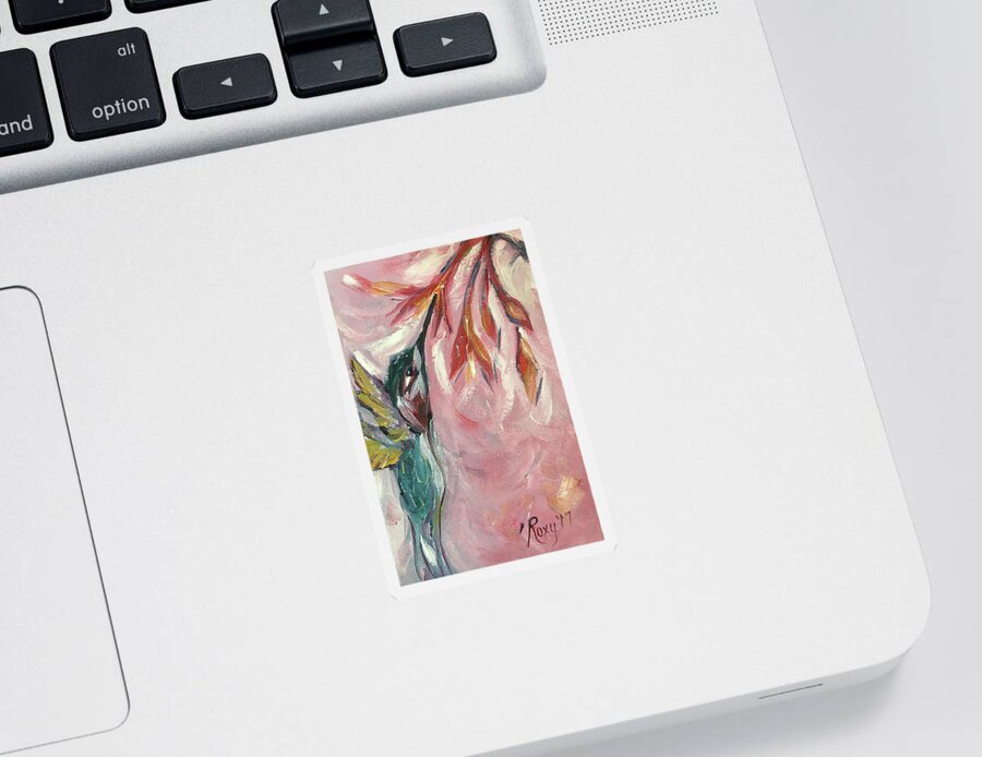 Abstract Sticker featuring the painting Hummingbird #1 by Roxy Rich