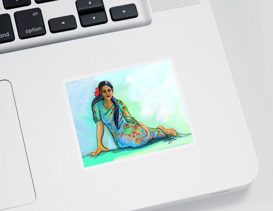 Indian Woman With Sari Sticker featuring the digital art Indian Woman With Flower by Stacey Mayer