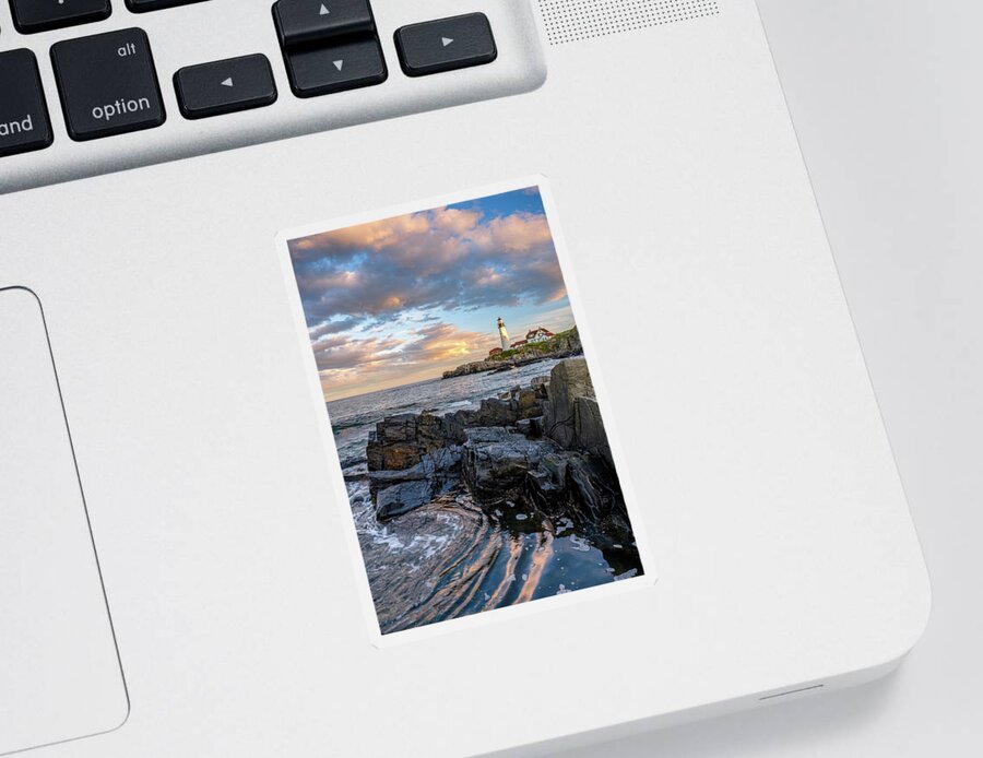 Barrier Sticker featuring the photograph Last Light At Portland Head. by Jeff Sinon