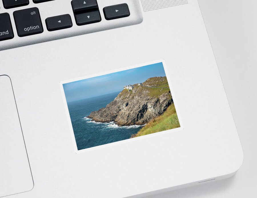 Mizen Head Sticker featuring the photograph Mizen Head Signal Station lighthouse with dramatic rocky coastline in the Atlantic ocean . County Cork, Ireland. #1 by Michalakis Ppalis
