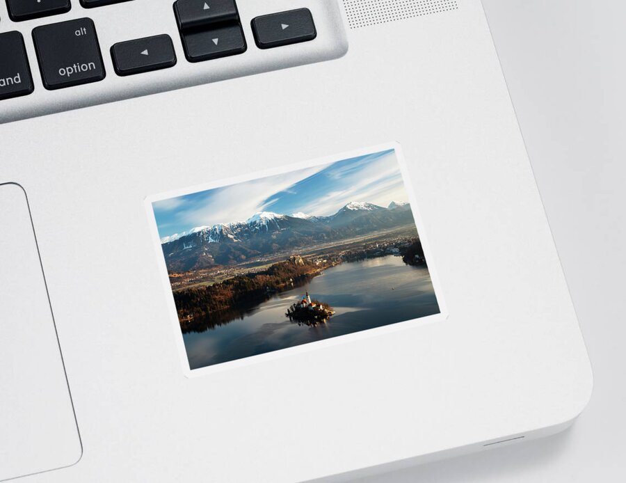 Bled Sticker featuring the photograph Morning over Lake Bled from Mala Osojnica #1 by Ian Middleton