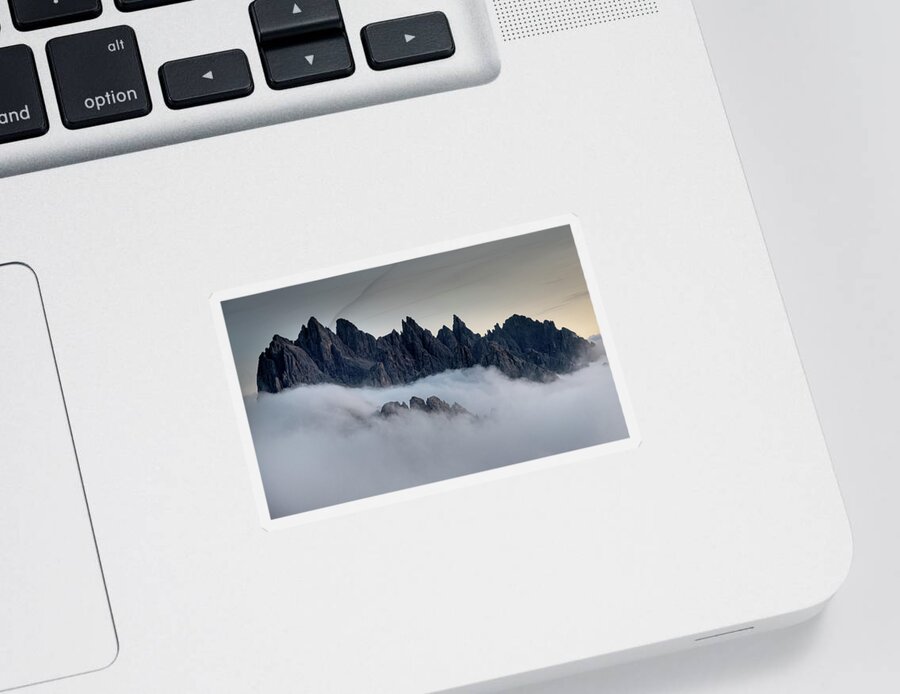 Dolomiti Sticker featuring the photograph Mountain landscape with mist, at sunset Dolomites at Tre Cime Italy. #1 by Michalakis Ppalis