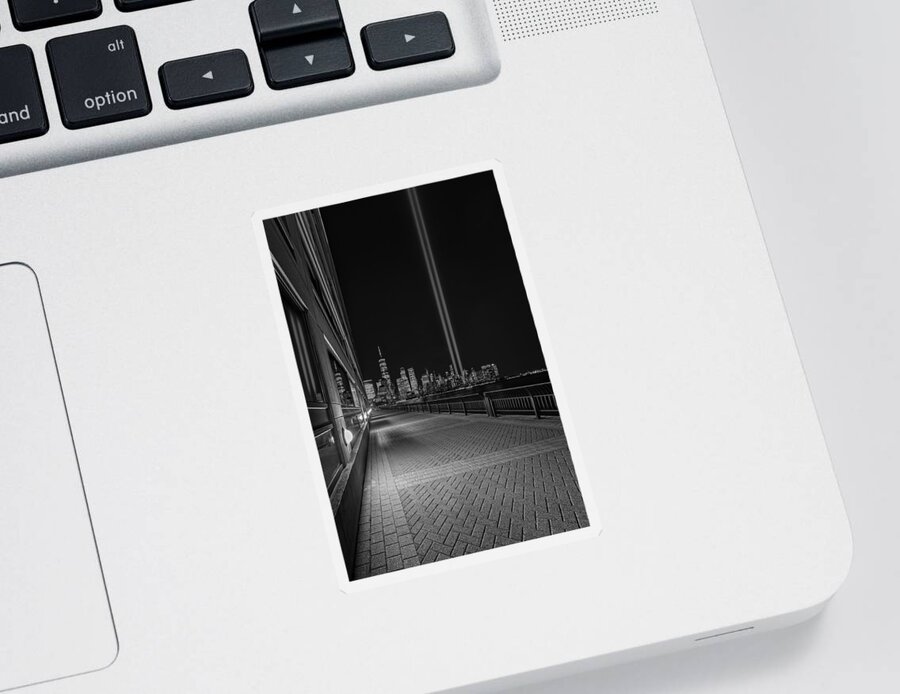 Nyc Skyline Sticker featuring the photograph NYC Tribute In Light BW #1 by Susan Candelario