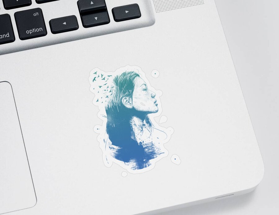 Girl Sticker featuring the drawing Open your mind by Balazs Solti