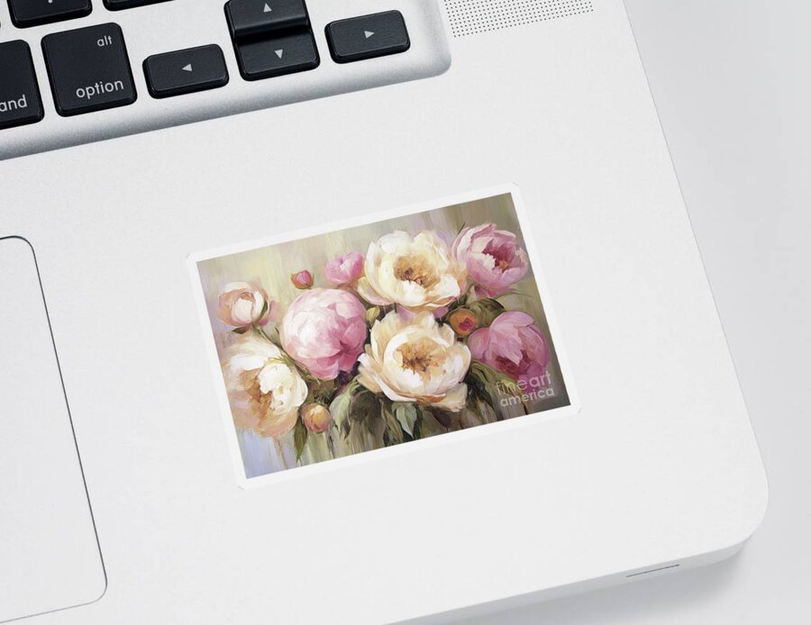 Peony Sticker featuring the painting Soft Peony Botanicals by Tina LeCour