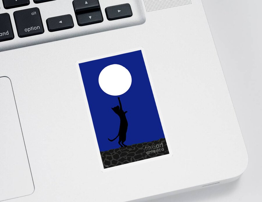 Black Cat Sticker featuring the digital art Reaching for the moon by Elaine Hayward