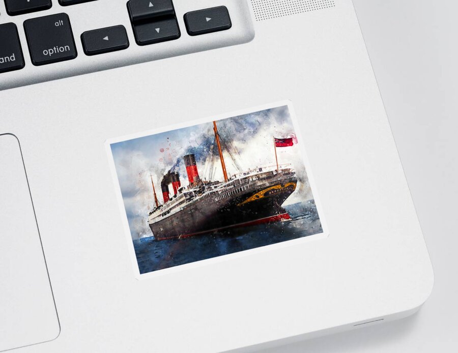 Steamship Sticker featuring the digital art R.M.S. Berengaria by Geir Rosset