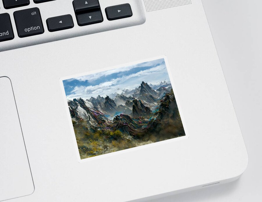 Digital Mountain Range Peaks Sticker featuring the digital art Rugged Mountain Range #1 by Beverly Read