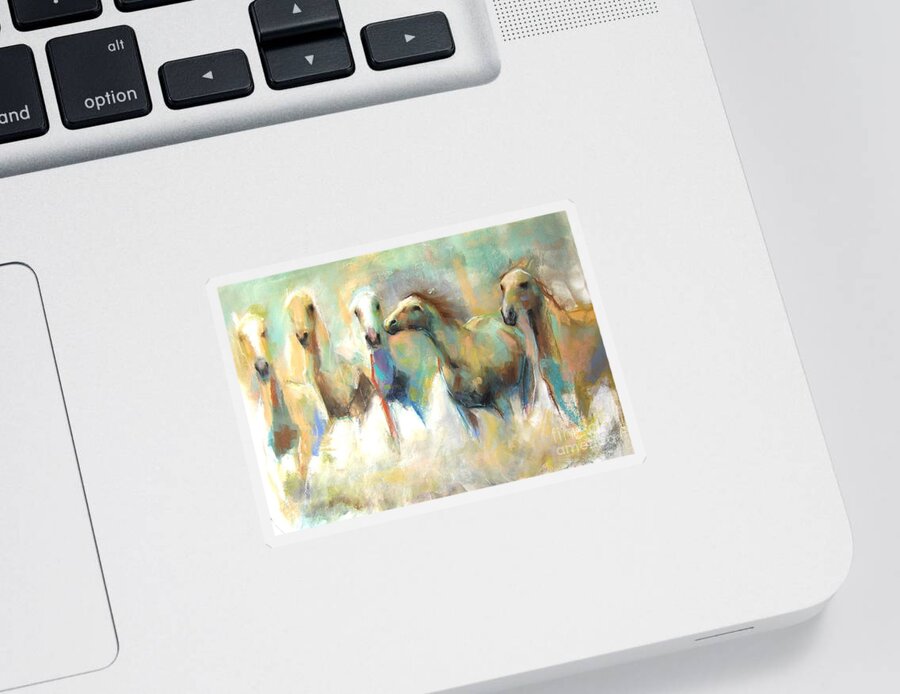 Equine Art Sticker featuring the pastel Running With The Palominos #1 by Frances Marino
