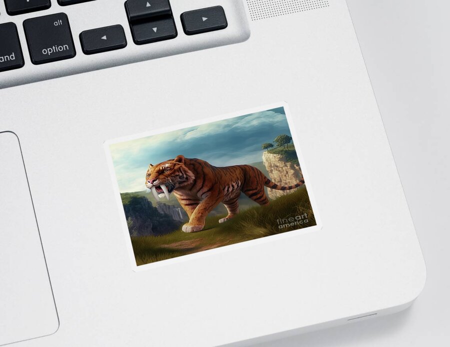 Saber Toothed Tiger Sticker featuring the digital art Saber toothed tiger or Smilodon #1 by Benny Marty