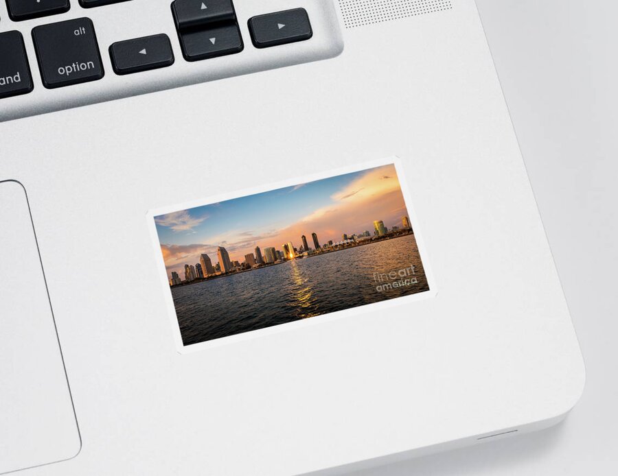 Beach Sticker featuring the photograph San Diego Skyline Reflections #1 by David Levin