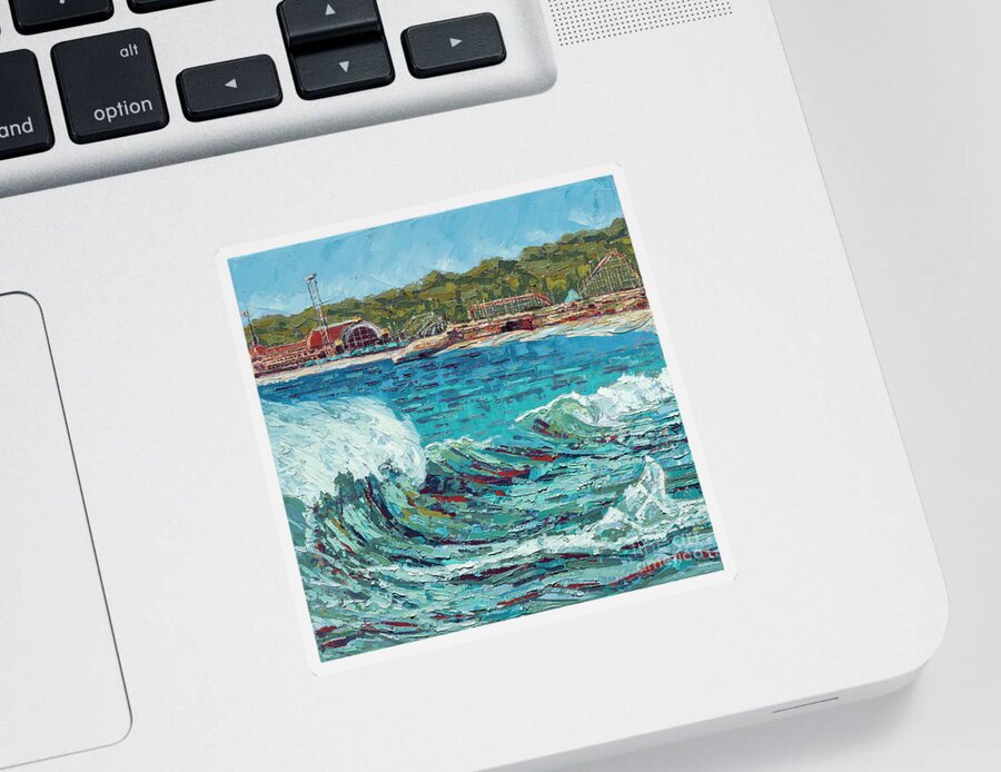 Ocean Sticker featuring the painting Santa Cruz Wave by PJ Kirk
