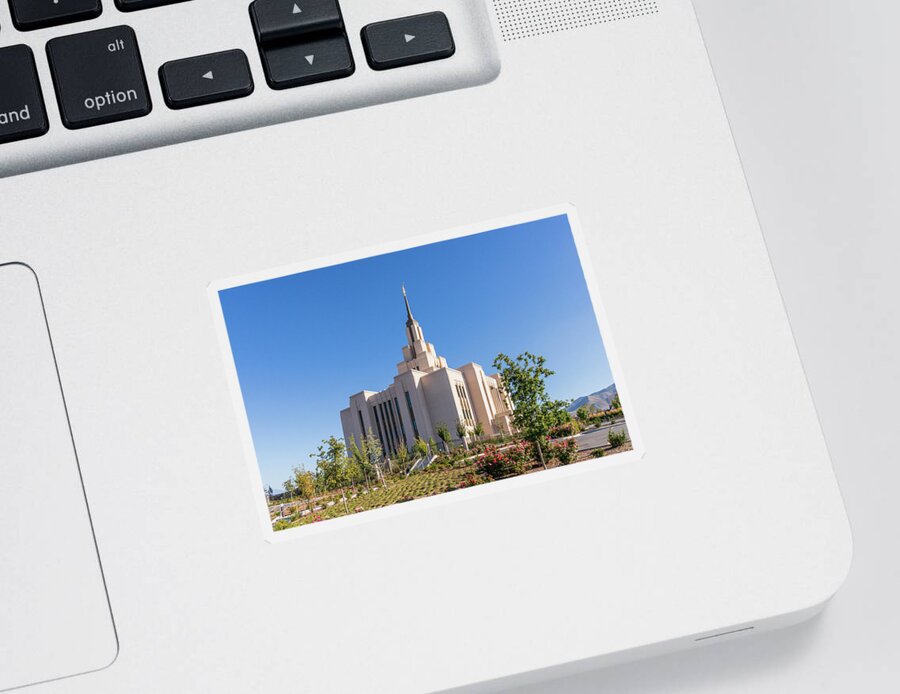Blue Sticker featuring the photograph Saratoga Springs Temple #1 by K Bradley Washburn
