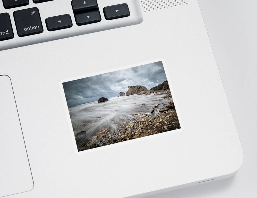 Sea Waves Sticker featuring the photograph Seascape with windy waves during stormy weather on a rocky coast #1 by Michalakis Ppalis