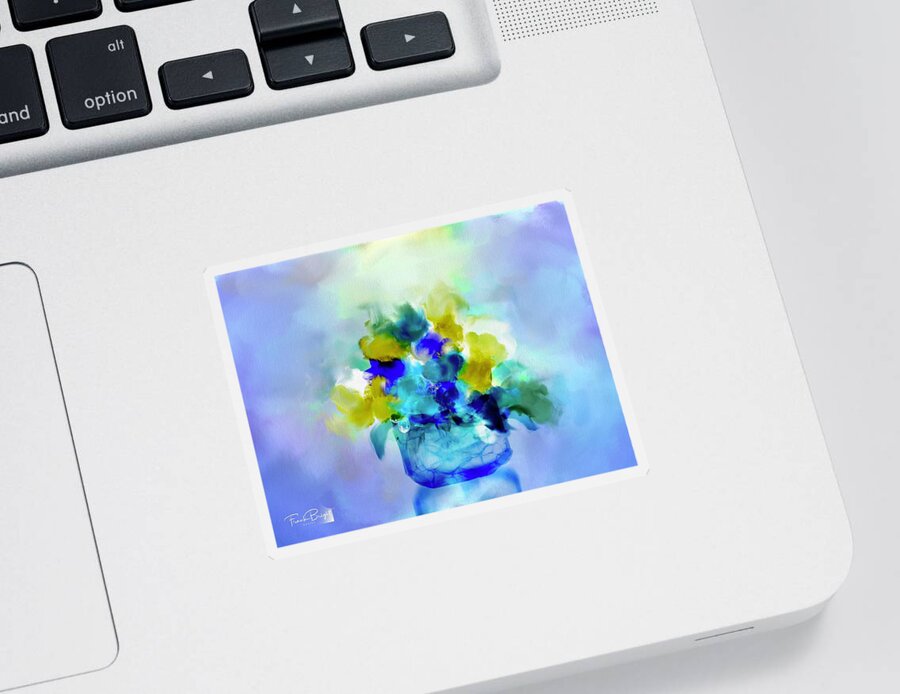 Ipad Painting Sticker featuring the digital art Silhouette In Blue Flowers #1 by Frank Bright