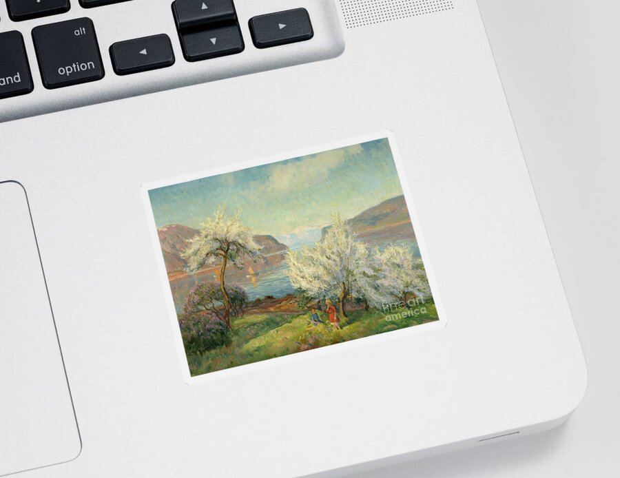 Thorolf Holmboe Sticker featuring the painting Spring #1 by O Vaering by Thorolf Holmboe