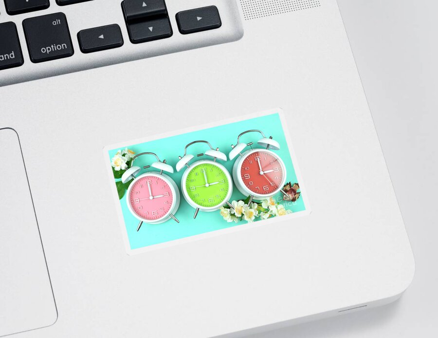 Alarm Sticker featuring the photograph Springtime Daylight Saving Time Clocks #1 by Milleflore Images
