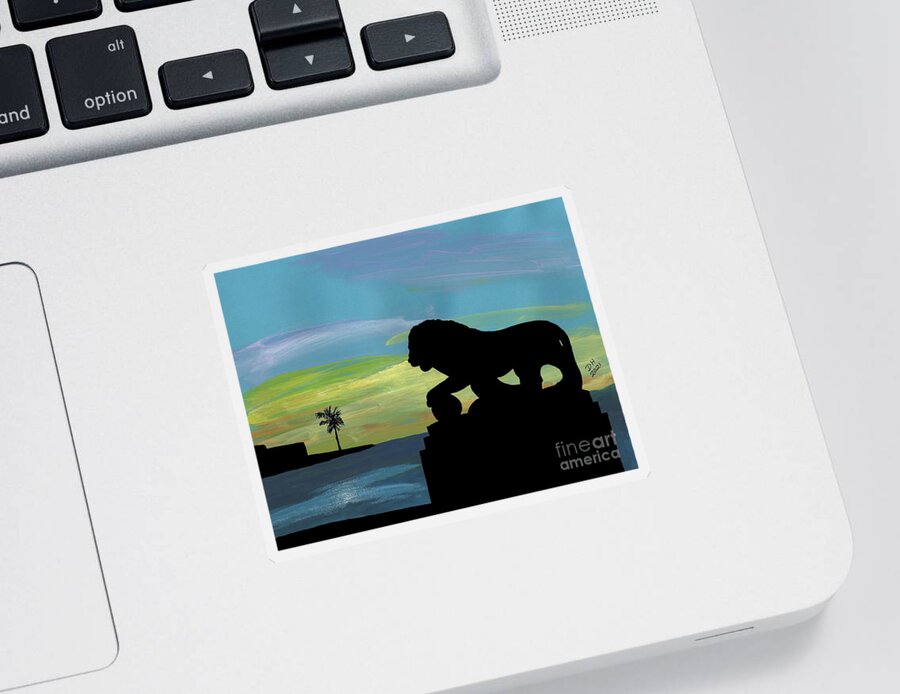 Lion Sticker featuring the painting Sunrise At The Bridge Of Lions #1 by D Hackett