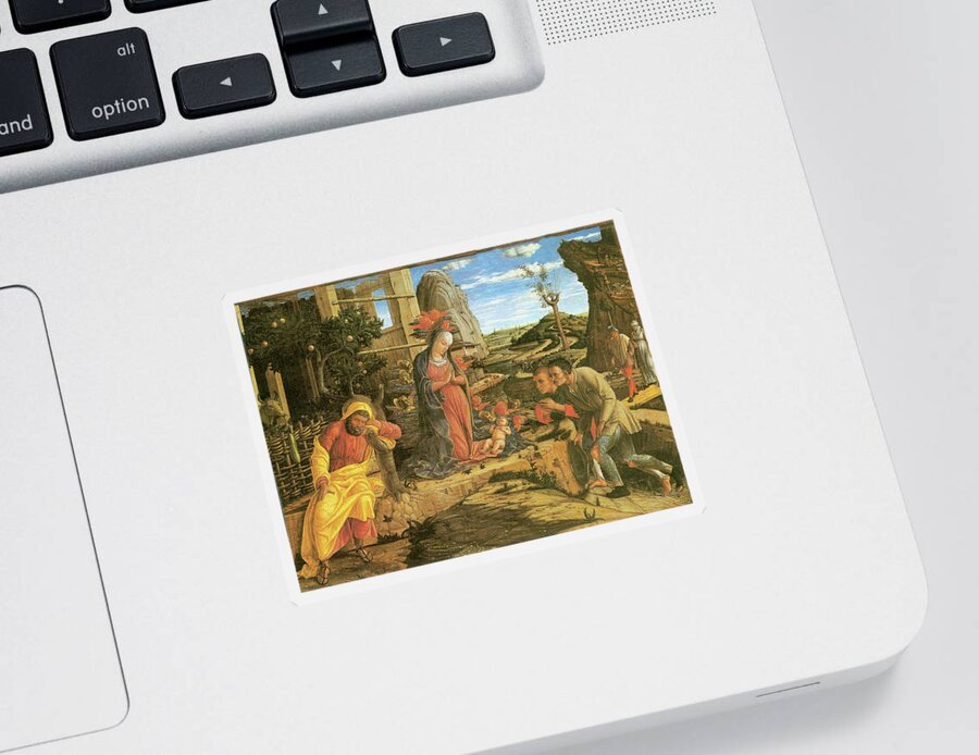 Jesus Sticker featuring the painting The Adoration of the Shepherds #1 by Andrea Mantegna