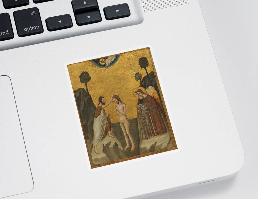Giovanni Baronzio Sticker featuring the painting The Baptism of Christ #2 by Giovanni Baronzio