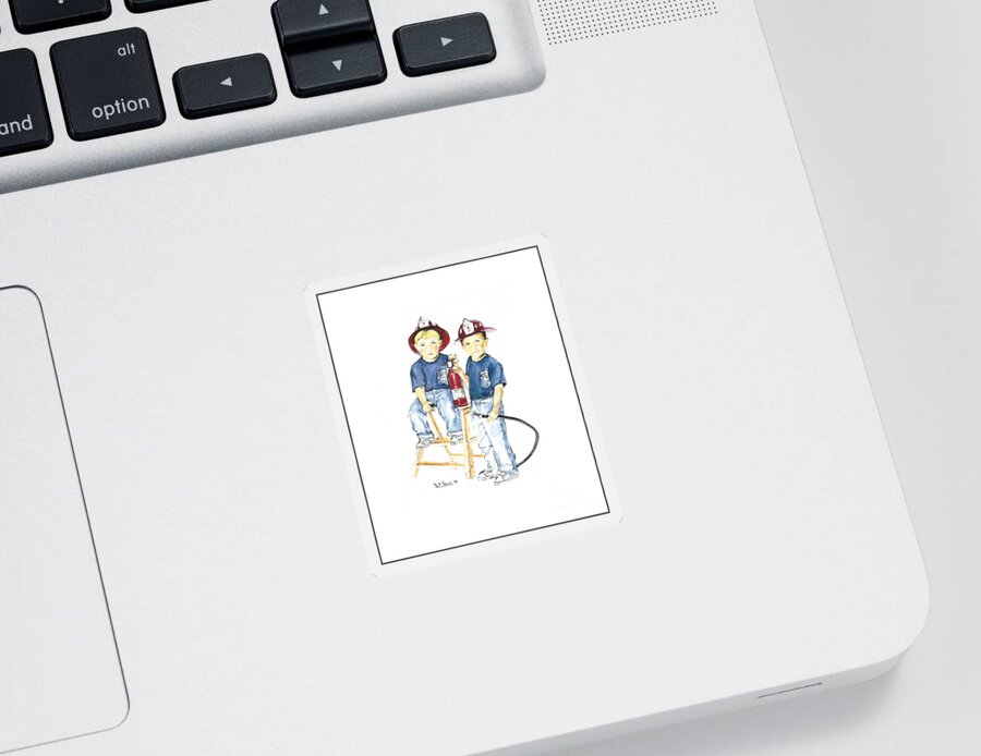 Images Sticker featuring the drawing The Firefighter's Sons #1 by Diane Strain