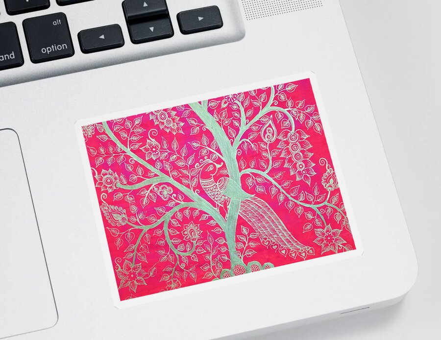 Kalamkari Sticker featuring the painting Tree of Life - Hot Pink by Bnte Creations