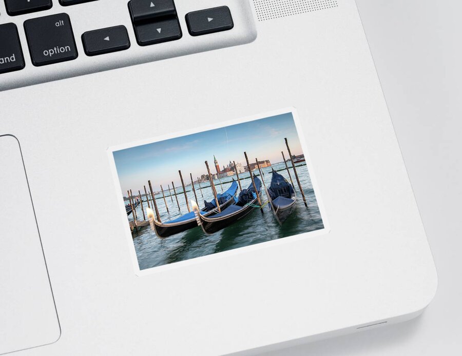 Gondola Sticker featuring the photograph Venice Gondolas moored at the San Marco square. #2 by Michalakis Ppalis