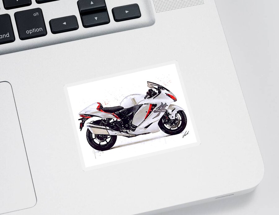 Sport Sticker featuring the painting Watercolor Suzuki Hayabusa GSX 1300R motorcycle - oryginal artwork by Vart. by Vart Studio