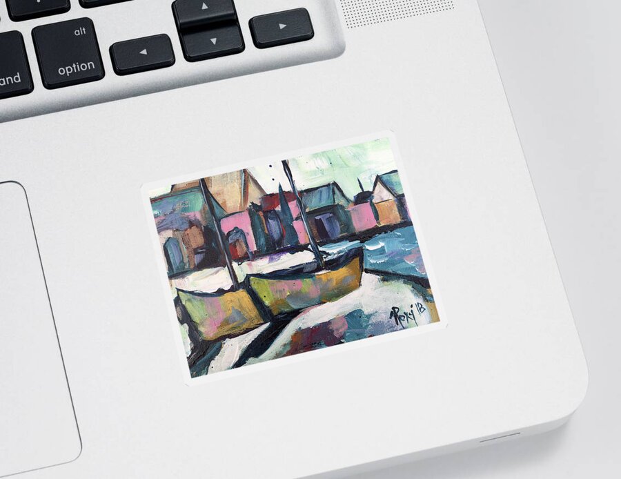 Sailboat Painting Sticker featuring the painting Wharf Boats #2 by Roxy Rich