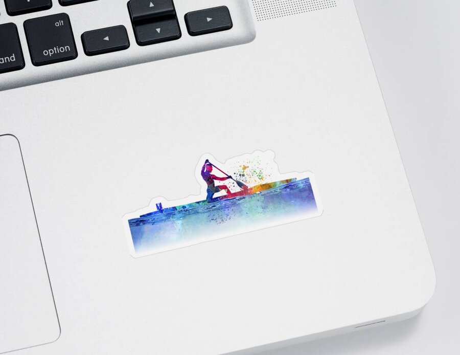 Boat Sticker featuring the digital art Young professional kayaker paddling in watercolor by Pablo Romero