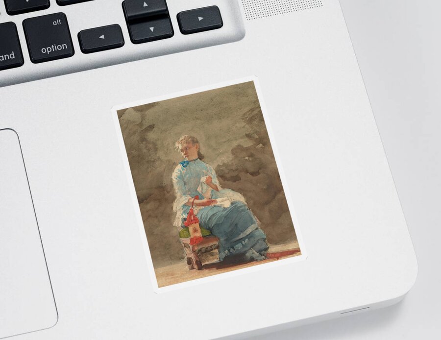 Winslow Homer Sticker featuring the drawing Young Woman Sewing #2 by Winslow Homer
