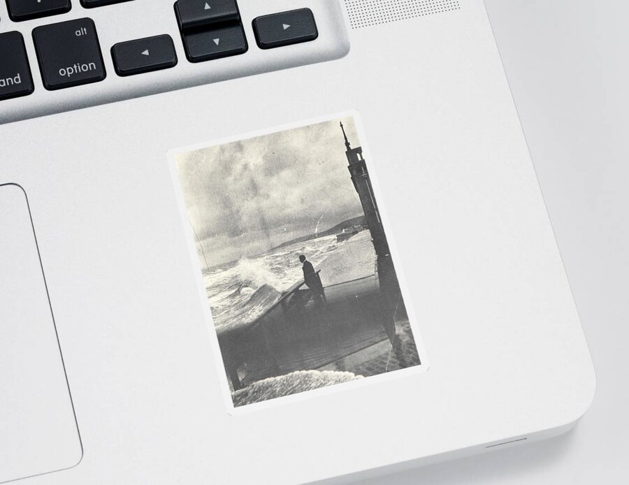 Seaside Sticker featuring the photograph 1914 Man by Ocean Surf, Antique Photograph by Thomas Dans