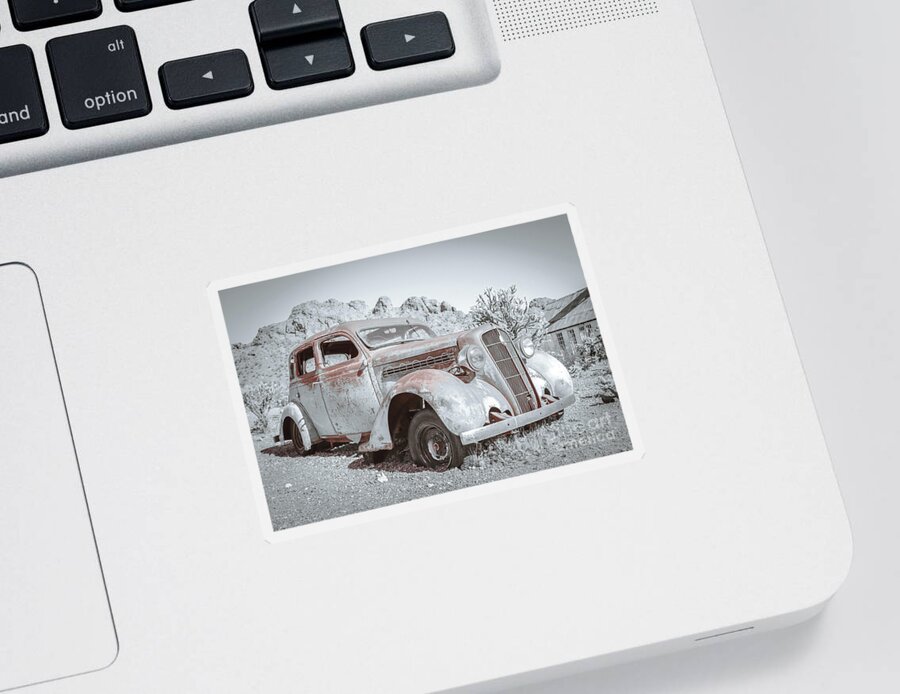 1935 Sticker featuring the photograph 1935 Plymouth sedan selective color by Darrell Foster