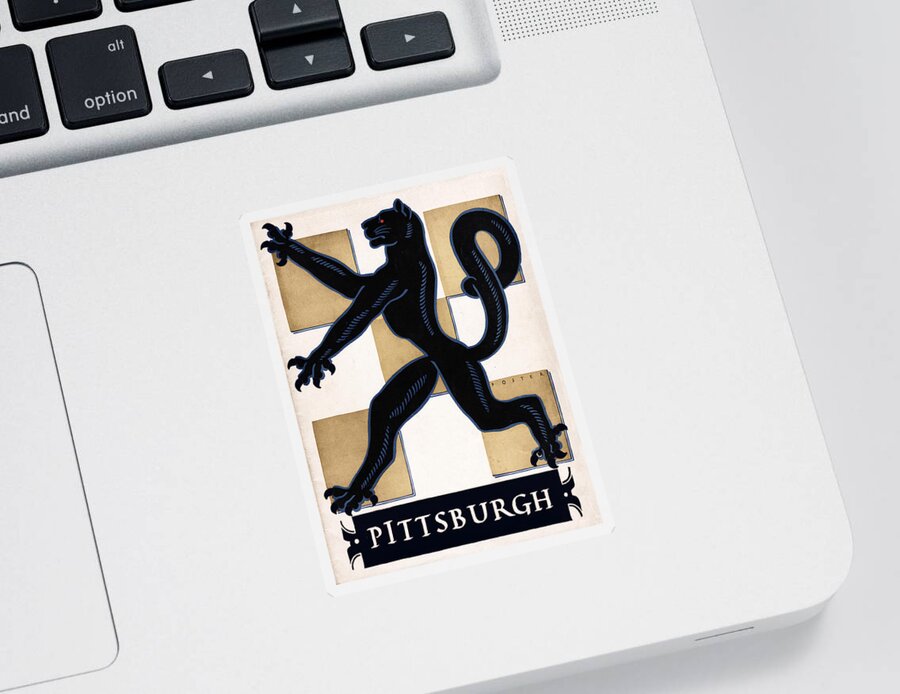 1949 Sticker featuring the mixed media 1949 Vintage Pittsburgh Panther Art by Row One Brand