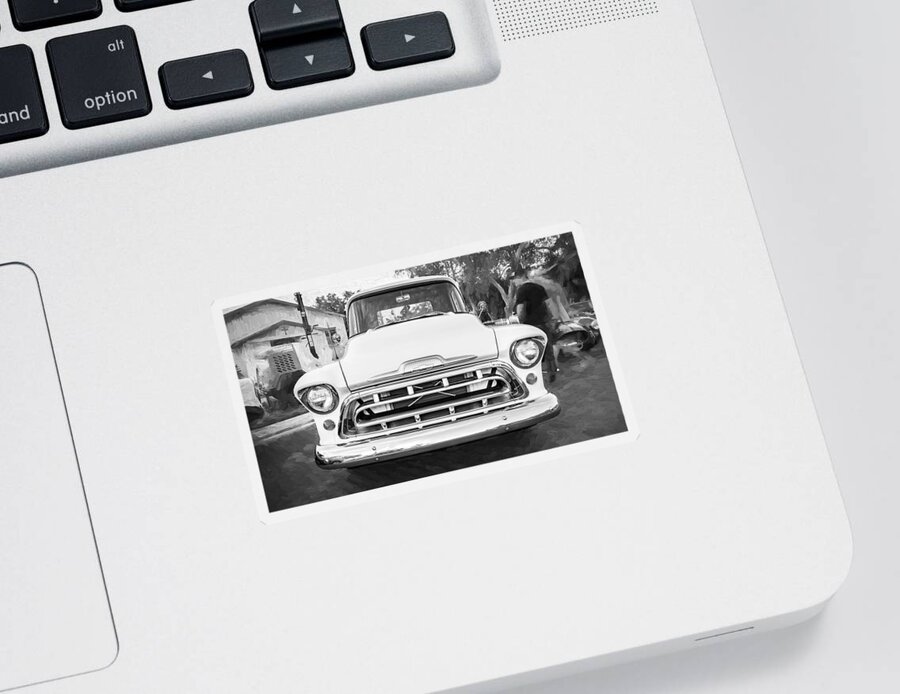 1957 White Chevrolet Sticker featuring the photograph 1957 White Chevy Pick Up Truck 3100 Series X141 by Rich Franco
