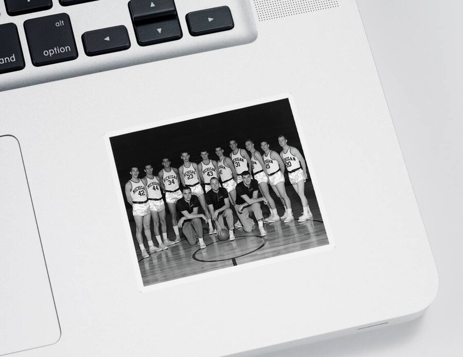 University Of Michigan Sticker featuring the photograph 1960-61 Michigan Wolverines Basketball Team by Mountain Dreams
