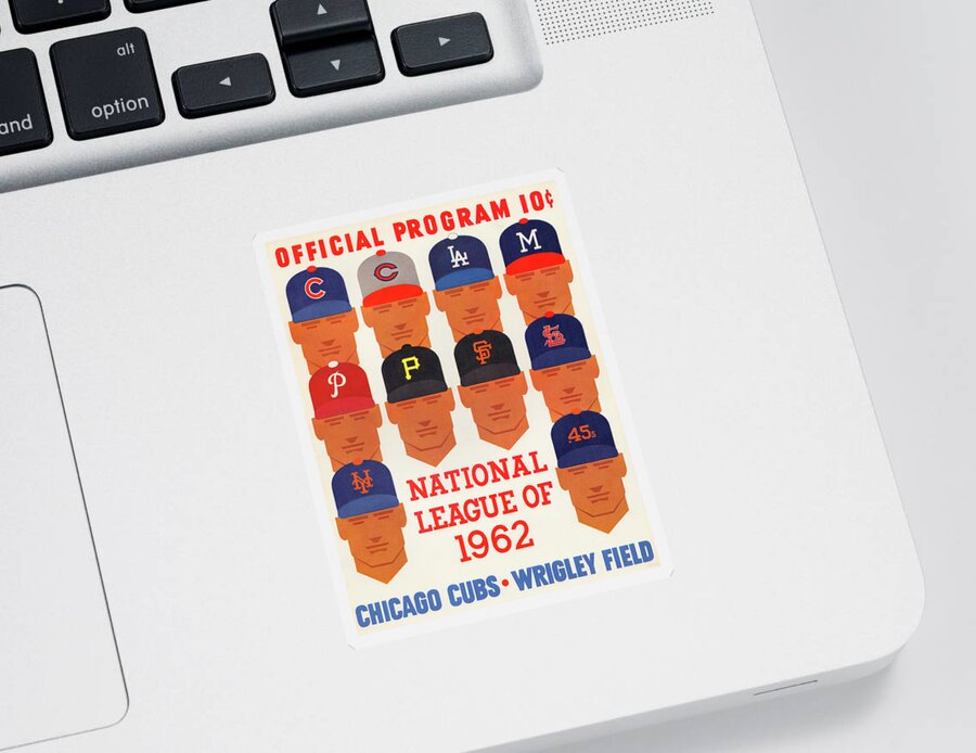 Chicago Sticker featuring the mixed media 1962 Chicago Cubs Program by Row One Brand