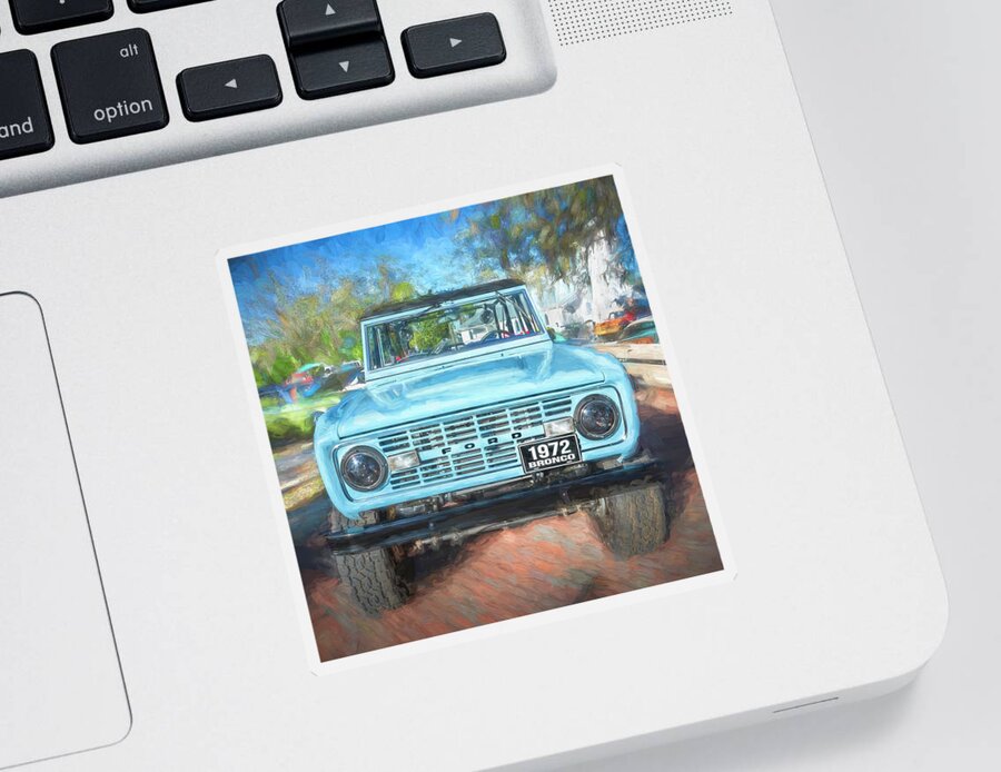 1972 Wind Blue Ford Bronco Sticker featuring the photograph 1972 Wind Blue Ford Bronco X102 by Rich Franco