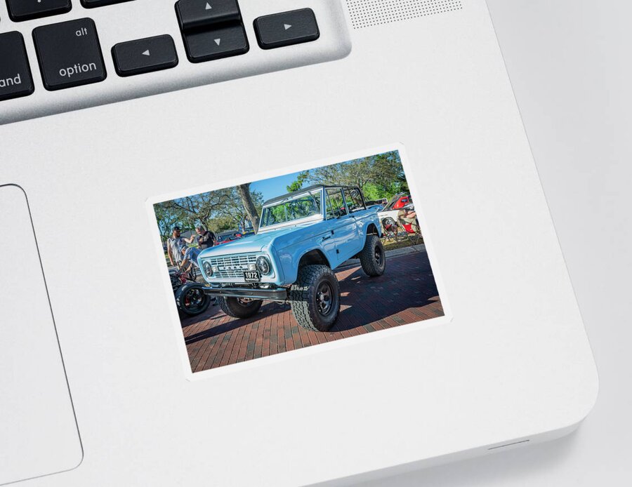 1972 Wind Blue Ford Bronco Sticker featuring the photograph 1972 Wind Blue Ford Bronco X111 by Rich Franco