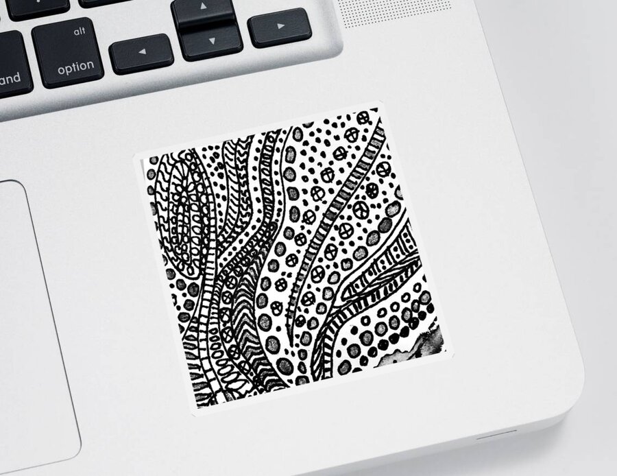 Drawing Sticker featuring the drawing Abstract in Black ink drawing #2 by Cristina Stefan