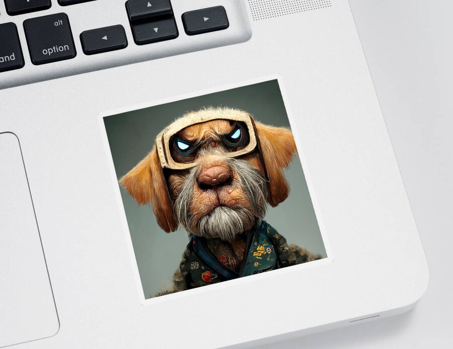 Cool Cartoon Old Warrior As A Dog  Realistic 6241641a 1b41 4aa6 B1ec E8a4615e4bed Sticker featuring the painting Cool Cartoon Old Warrior As A Dog  Realistic 6241641a 1b41 4aa6 B1ec E8a4615e4bed by MotionAge Designs