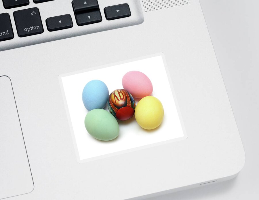 Egg Sticker featuring the photograph Easter - Colored Eggs On White #2 by Mikhail Kokhanchikov