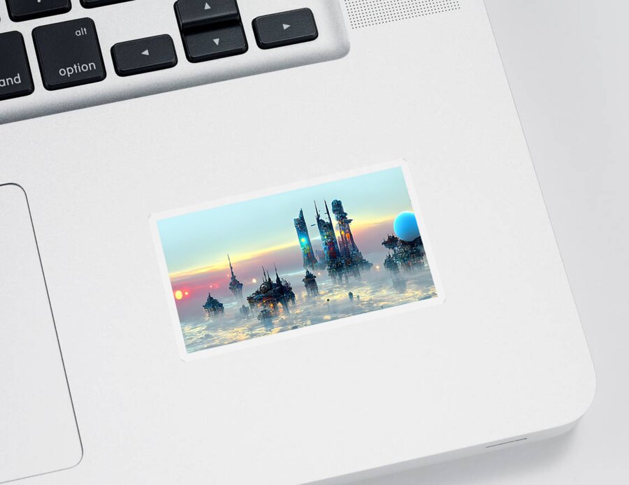 Futuristic Sticker featuring the digital art Futuristic City 05 by Frederick Butt