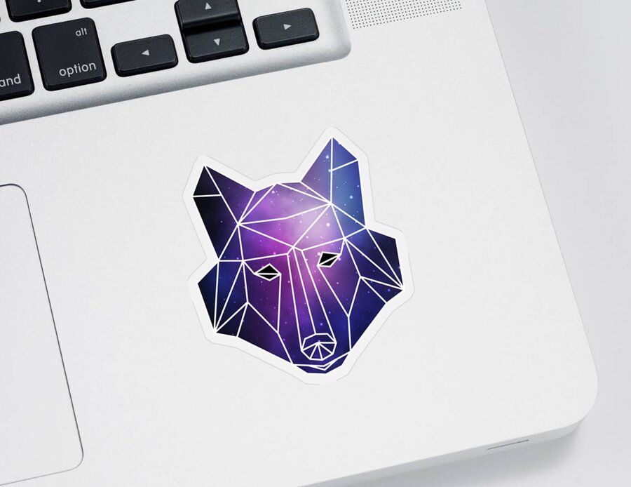 Dog Sticker featuring the digital art Geometric Wolf Low Poly Galaxy Wolf Pack #2 by Mister Tee