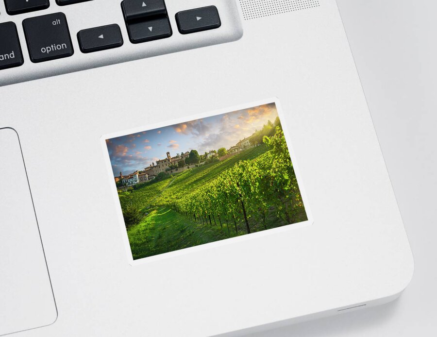 Neive Sticker featuring the photograph Neive Vineyards Sunrise by Stefano Orazzini