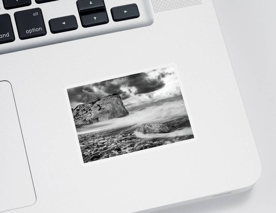 Seascape Sticker featuring the photograph Seascape with windy waves during stormy weather. by Michalakis Ppalis